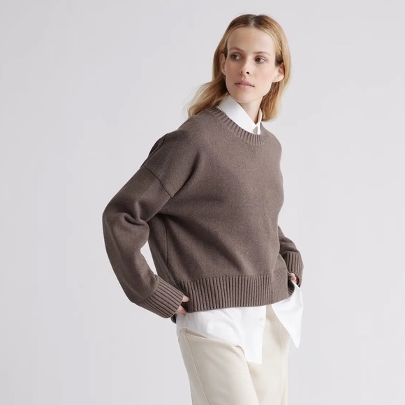 NWT Quince 100% Organic Cotton Boyfriend Crew Sweater - Small - Heather Brown - Picture 4 of 8